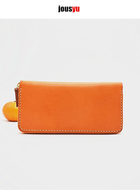 jousyu秋实余意大利植鞣牛皮长款拉链钱包手包夹包手工钱包