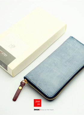jousyu原创意大利擦蜡植鞣牛皮手工长款拉链钱包手包手拿包简约