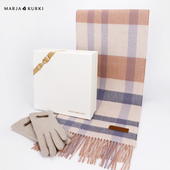 MARJAKURKI玛丽亚古琦双面格子羊绒围巾女冬季 羊毛手套两件套礼盒