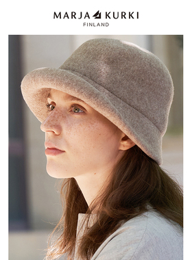 MARJAKURKI玛丽亚古琦黑色羊毛呢子渔夫帽时尚百搭女士礼帽子冬季
