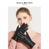 女加绒可触屏真皮手套保暖 MARJAKURKI玛丽亚古琦黑色羊皮手套冬季