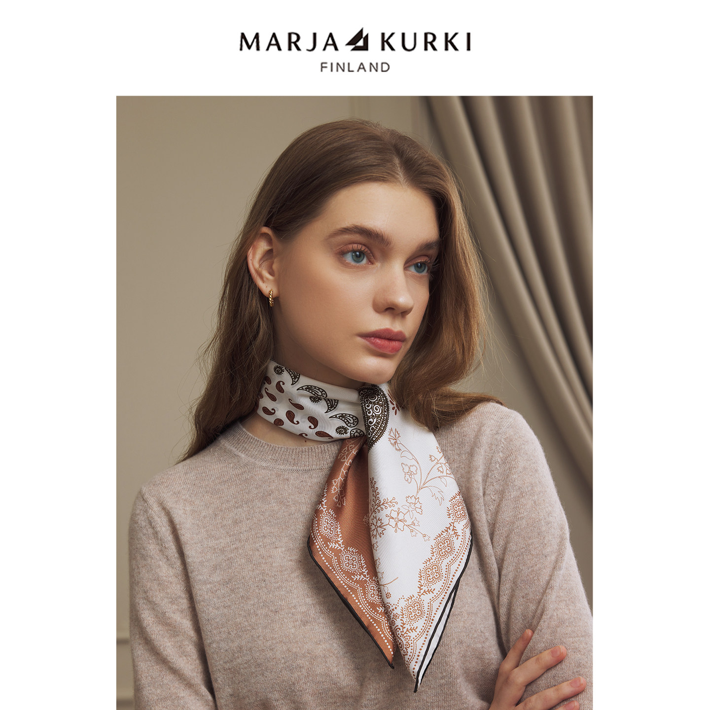 MARJAKURKI玛丽亚古琦双面真丝方巾丝巾系脖高级感桑蚕丝围巾礼盒