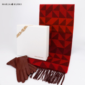 MARJAKURKI玛丽亚古琦红色格子羊毛围巾女羊皮真皮手套两件套礼盒