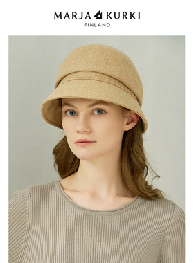 MARJAKURKI玛丽亚古琦红色帽子女秋冬季渔夫帽时尚盆帽羊毛贝雷帽