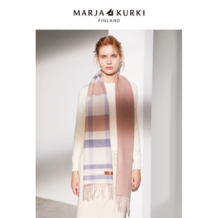MARJAKURKI玛丽亚古琦纯山羊绒围巾女生冬季双面格子围巾红色礼盒