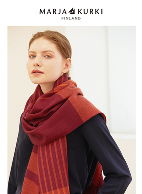 MARJAKURKI玛丽亚古琦红色羊毛围巾送妈妈礼物针织披肩女外搭冬季