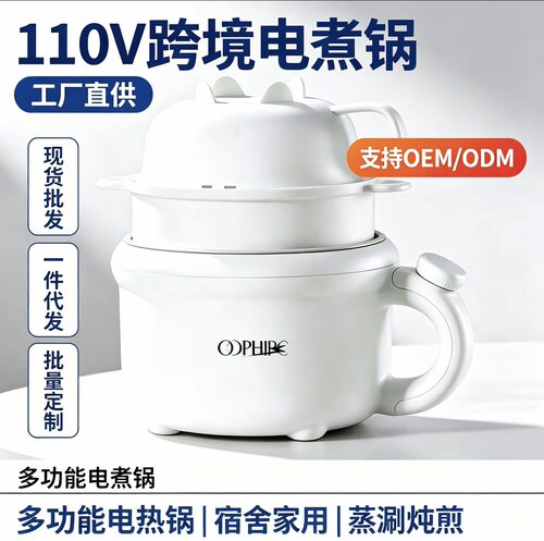 跨境外贸专供110V电煮锅家用宿舍煎炒小电锅多功能蒸煮小型一体电