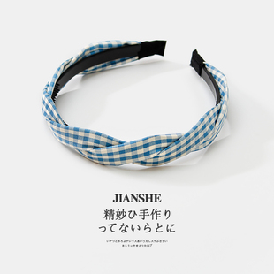 韩国女童格子麻花发箍宝宝不勒头带齿防滑压发发卡高颅顶头箍发饰