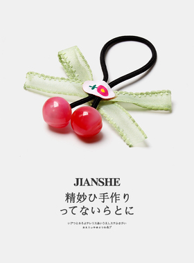 两颗樱桃~可爱绿色蝴蝶结发圈2024新款高弹力头绳扎头发皮筋发绳