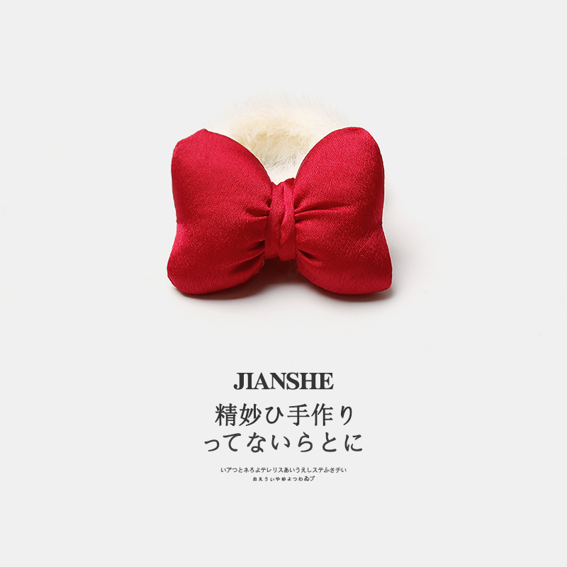 儿童红色蝴蝶结毛绒发圈秋冬发绳