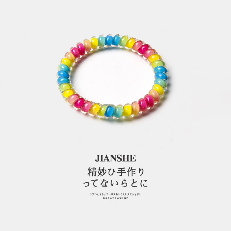 渐变彩虹色电话线发圈简约无痕耐用扎头发绳橡皮筋马尾头绳发饰女