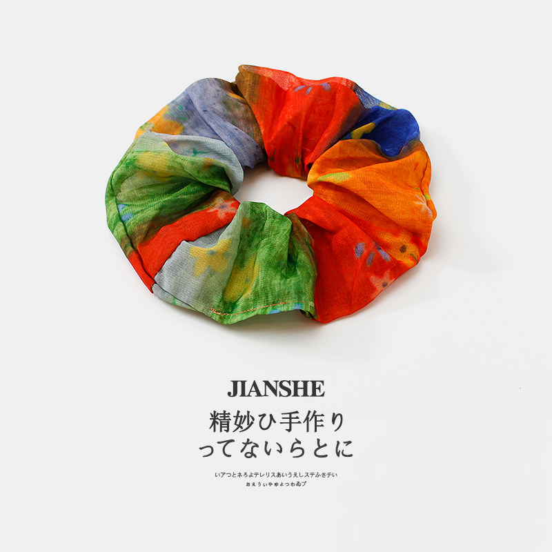 韩系彩虹晕染花朵大肠发圈夏日多巴胺彩色高级感头绳丸子头发绳女