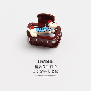 可爱腊肠狗中号抓夹高级感百搭半扎发发夹后脑勺盘发鲨鱼夹子发卡