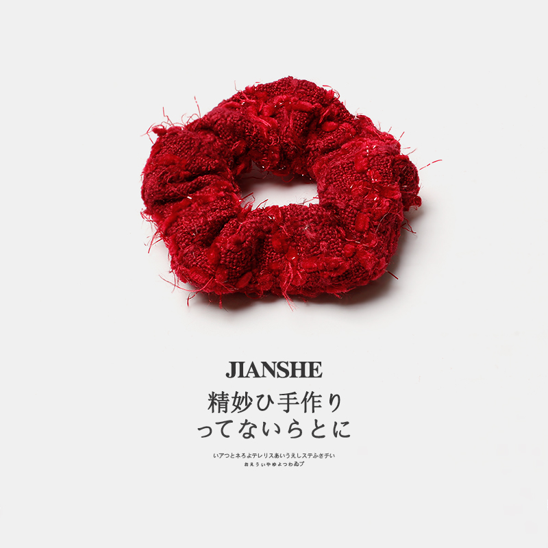 新年红色喜庆毛绒大肠发圈头绳女