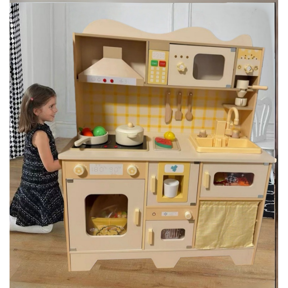 木质儿童仿真发声光电灶台厨房玩具套装出水池模拟做饭过家家套装