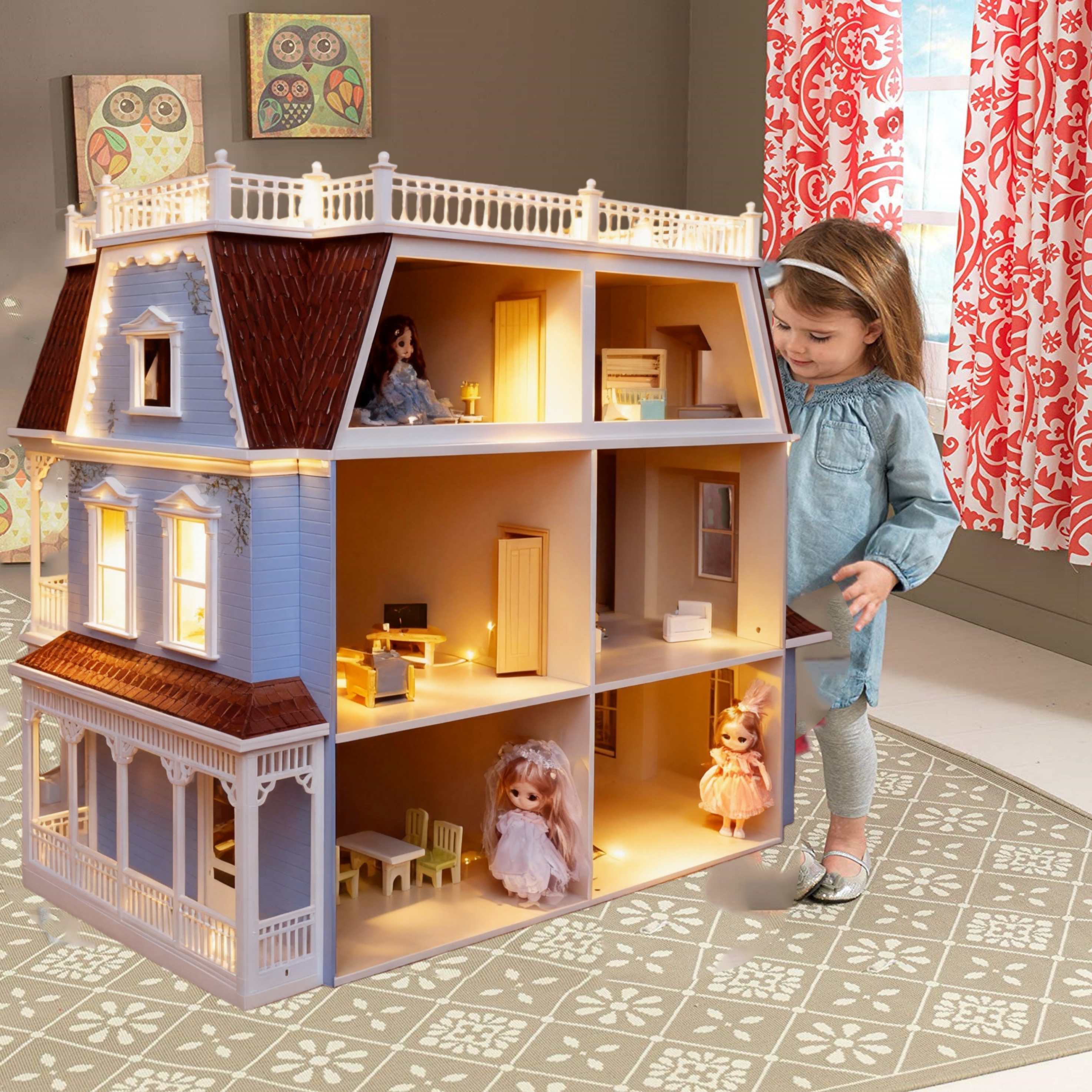 12分娃娃家豪华大别墅盖房子diy圣诞玩具屋女孩玩具木质儿童