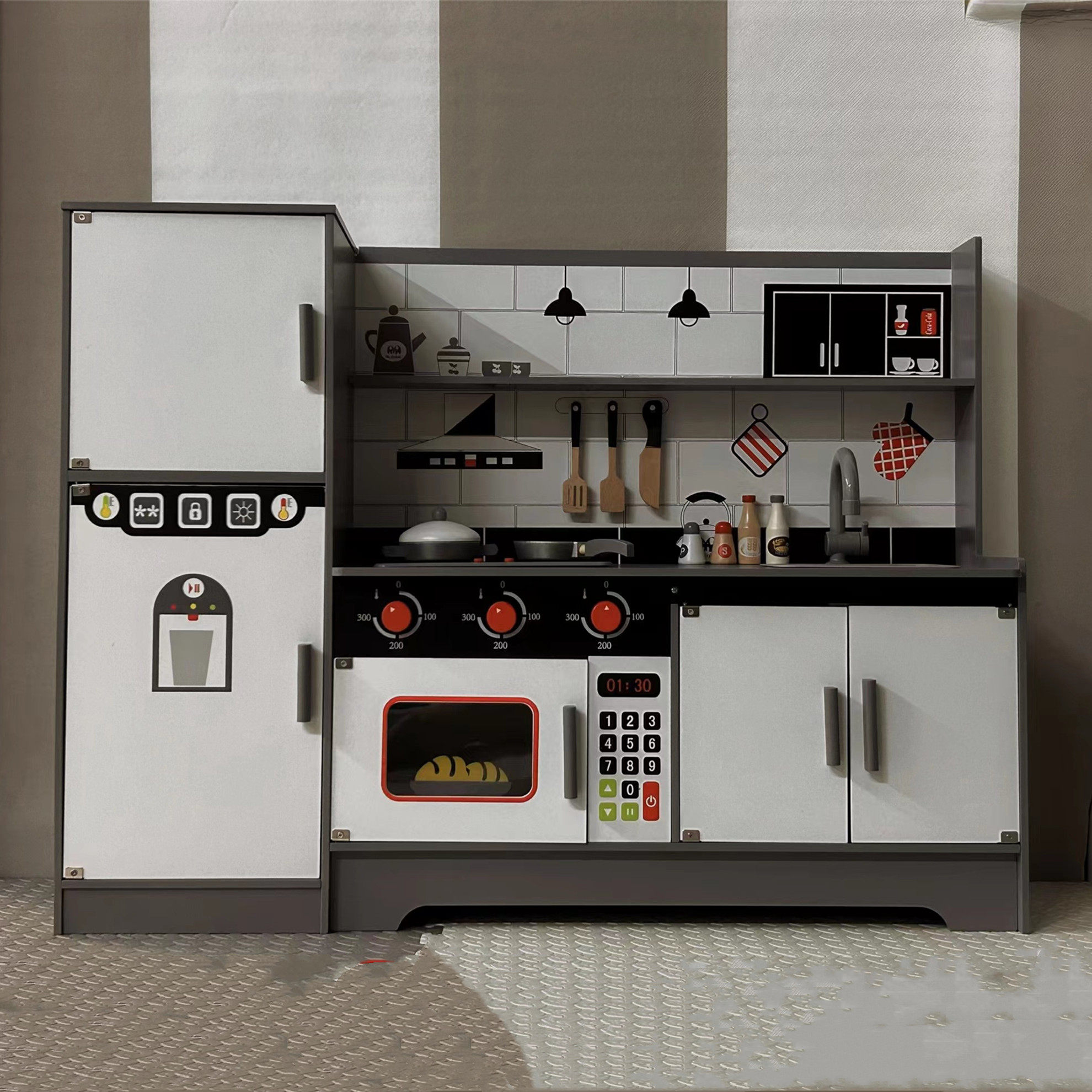 儿童木制大号过家家冰箱厨房煤气灶仿真玩具宝宝炒菜煮饭仿真餐具