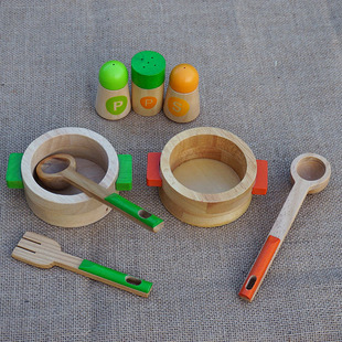 仿真厨房锅汤勺调料瓶小刀子铲子实木制玩具儿童过家家