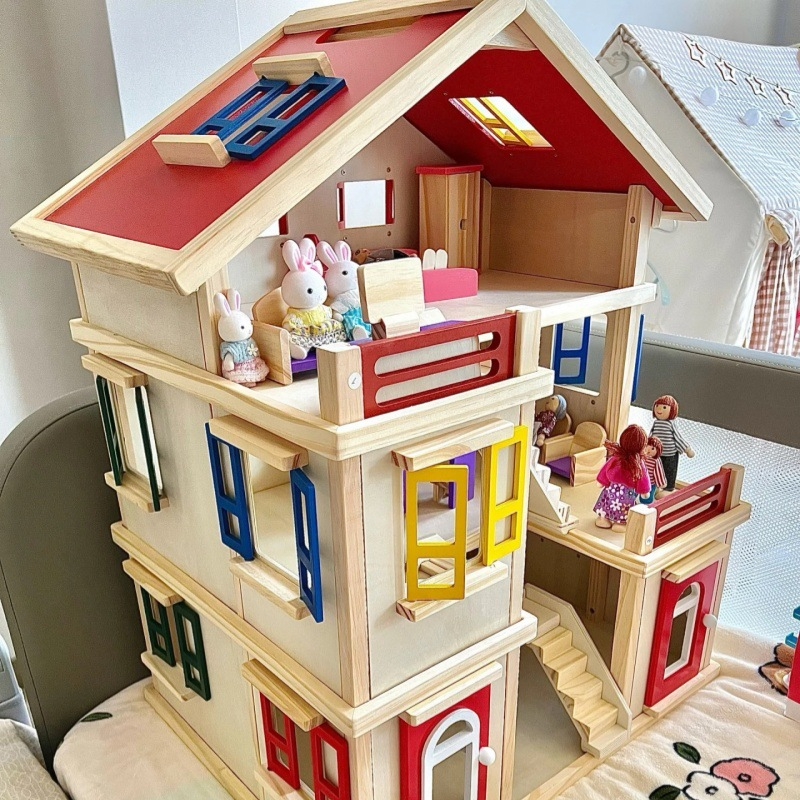 仿真木制儿童娃娃屋公主大房子别墅套装女孩过家家玩具屋diy小屋