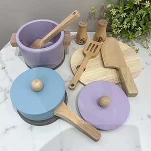 北欧木质磁性蔬菜水果切切乐餐食组木盒套装 原木菜板锅具去污组合