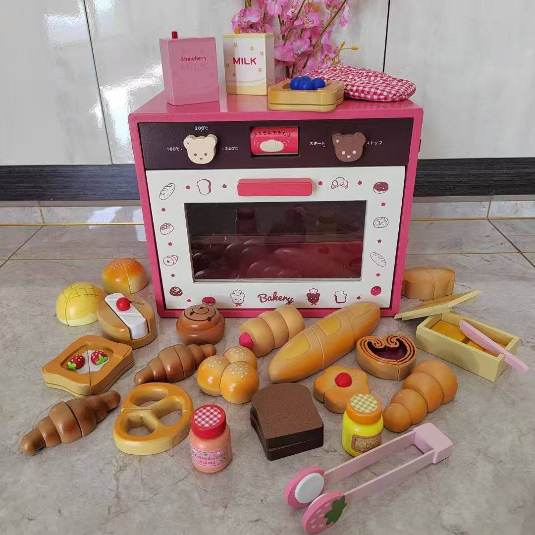 出口仿真过家家木制烤箱玩具儿童益智切切看微波炉宝宝木质幼儿园