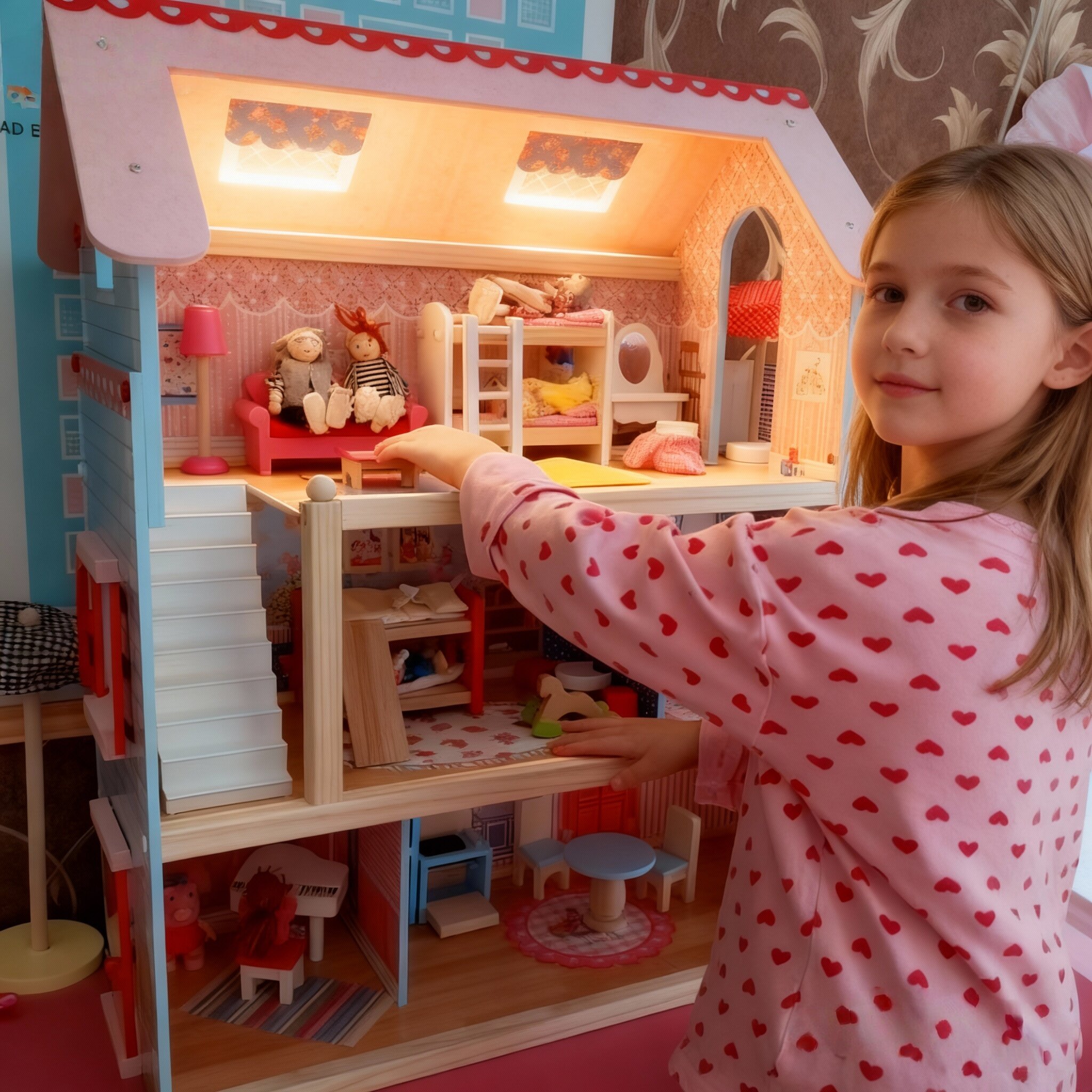 出口大型木质儿童拼装娃娃屋玩具小房子三层别墅小屋女孩过家家
