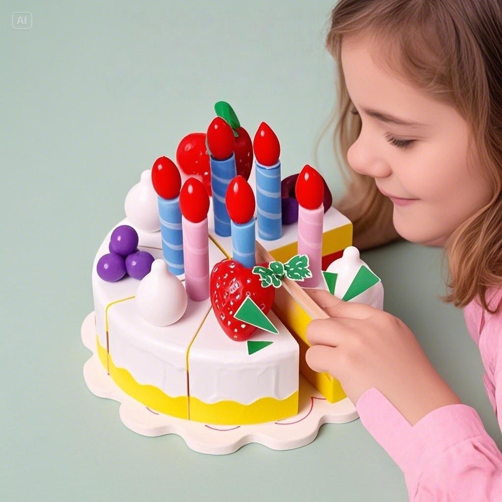 儿童木质仿真过家家生日蛋糕甜点蔬果下午茶具组合切切乐厨房玩具