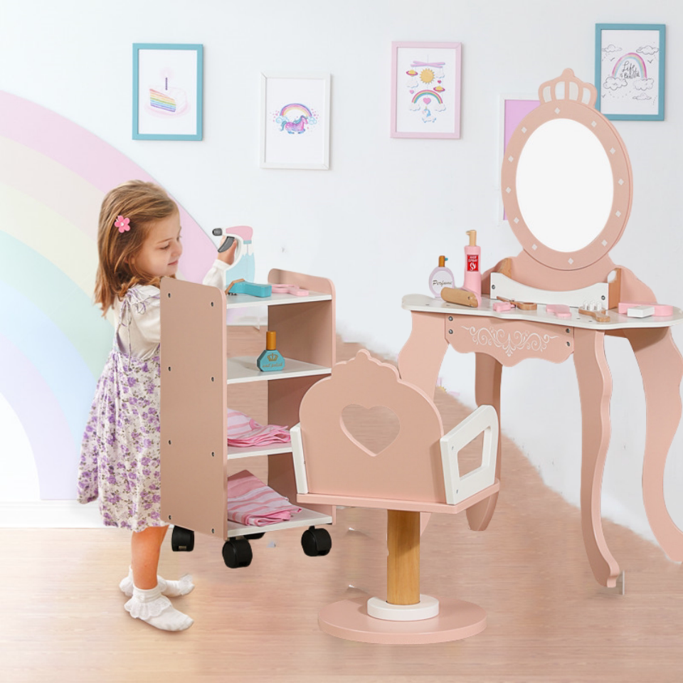 木制理发店梳妆台儿童过家家化妆台仿真吹风机梳子宝宝仿真礼物