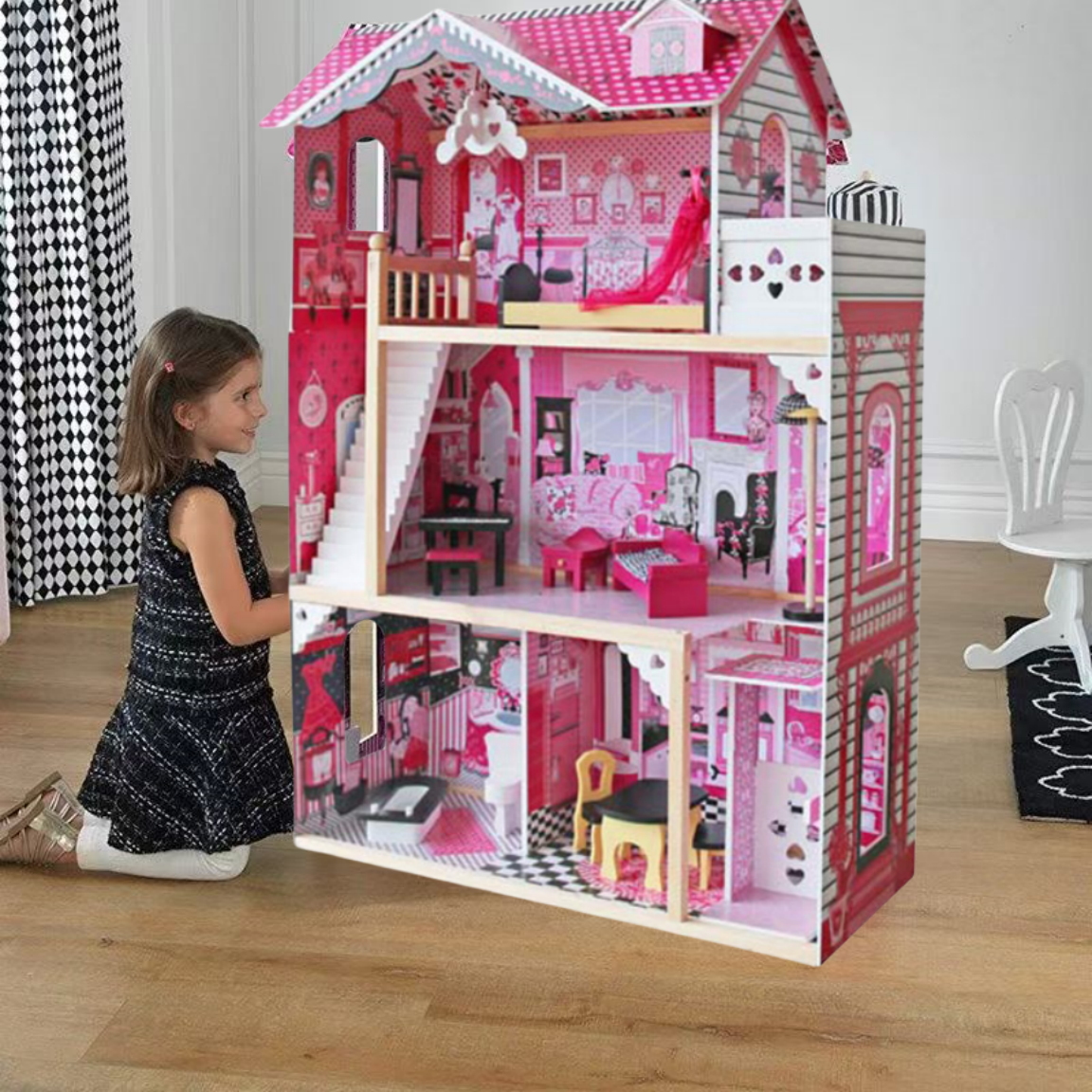工厂外贸欧美仿真娃娃屋过家家玩具屋彩色dollhouse带小配件