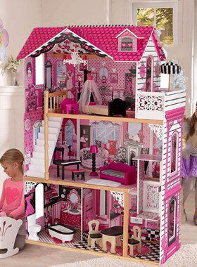 出口欧美过家家小房子娃娃屋房子女孩大型别墅木质小屋搭积木礼物