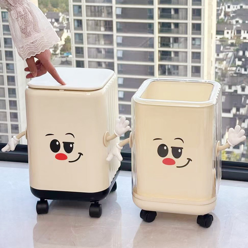 2025新款家用带盖带轮可爱垃圾桶客厅办公室卧室高颜值轻奢大容量