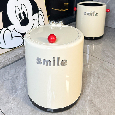 高颜值奶油风垃圾桶带盖