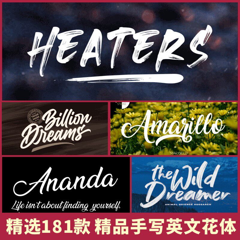 复古精美式英文字手写连笔花体ps绘画婚礼ai素材下载库procreate