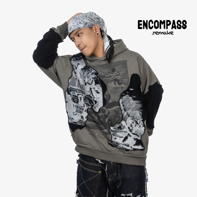 Remake 复古拼接连帽卫衣毛衣拼接废土风金属摇滚 男女 ENCOMPASS