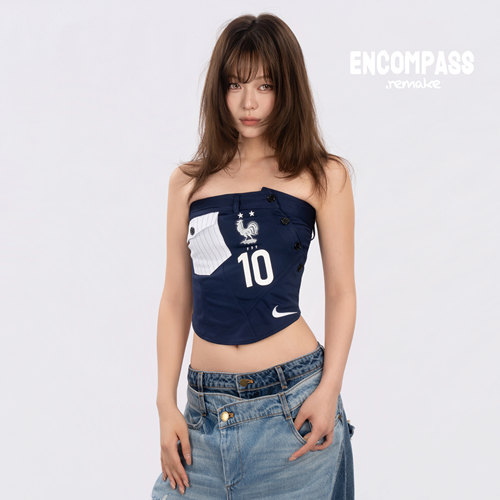 Nike/耐克 Remake 法国 足球球衣甜酷辣妹条纹束腰抹胸 ENCOMPASS
