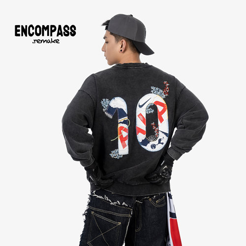Remake 复古足球球衣拼接圆领水洗卫衣街头废土风 男女 ENCOMPASS