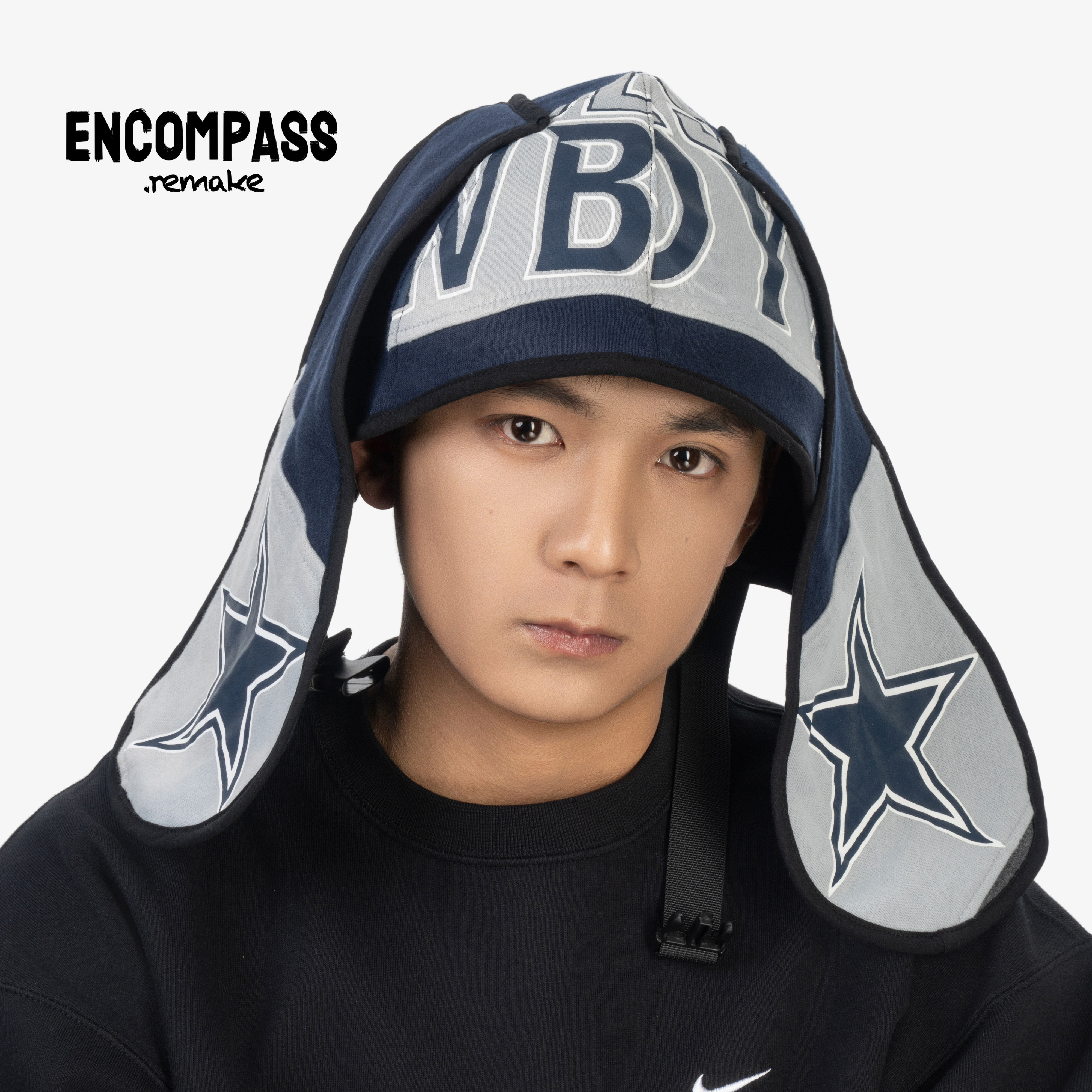 ENCOMPASS Remake NFL围巾拼接兔耳冷帽秋冬针织毛线帽 蓝色 情侣