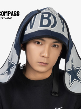 ENCOMPASS Remake NFL围巾拼接兔耳冷帽秋冬针织毛线帽 蓝色 情侣