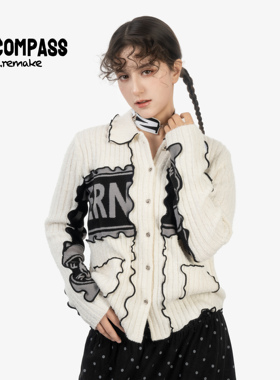 ENCOMPASS REMAKE 围巾拼接拜仁足球主题 春秋款 白色开衫毛衣 女