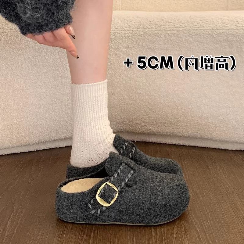 厚底加绒灰色勃肯鞋女呢子包头毛毛棉拖鞋外穿2026冬季新款雪地靴,女鞋,毛毛鞋,淘宝优惠券,粉丝福利购,淘宝优惠卷