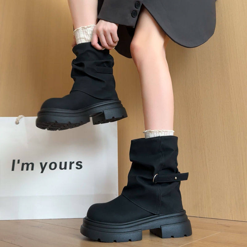 裤管靴女士2025早秋新款时尚复古粗跟炸街机车靴秋厚底美拉德短靴,女鞋,骑士靴,淘宝优惠券,粉丝福利购,淘宝优惠卷