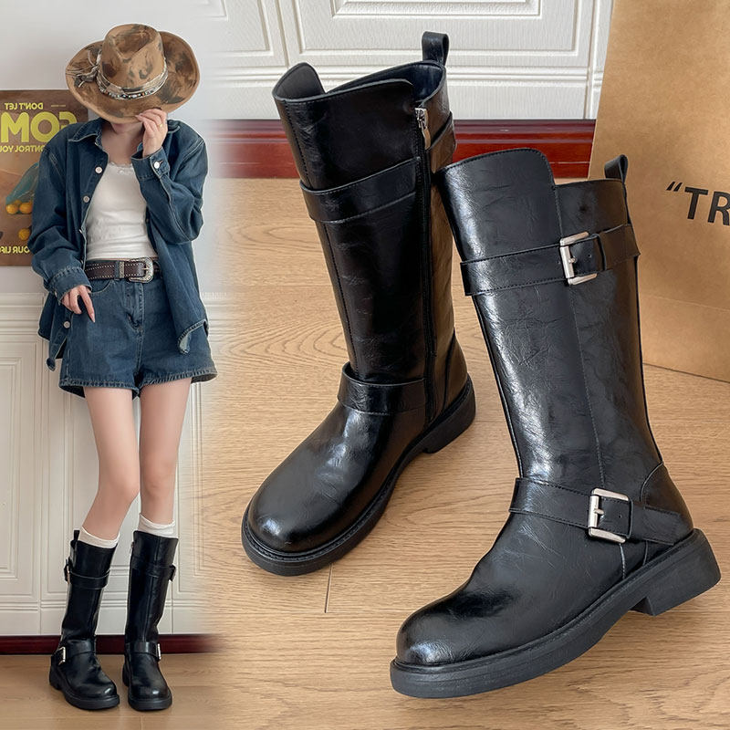 厚底侧拉链百搭骑士靴女新款皮带扣显瘦时装靴2026不过膝长靴女靴,女鞋,骑士靴,淘宝优惠券,粉丝福利购,淘宝优惠卷