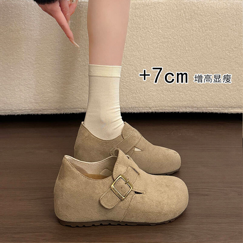 小个子内增高7CM~勃肯鞋女款2026年春季新款懒人一脚蹬豆豆鞋单鞋