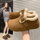 加绒毛毛勃肯雪地靴女2025秋冬新款复古厚底内增高一脚蹬乐福棉鞋