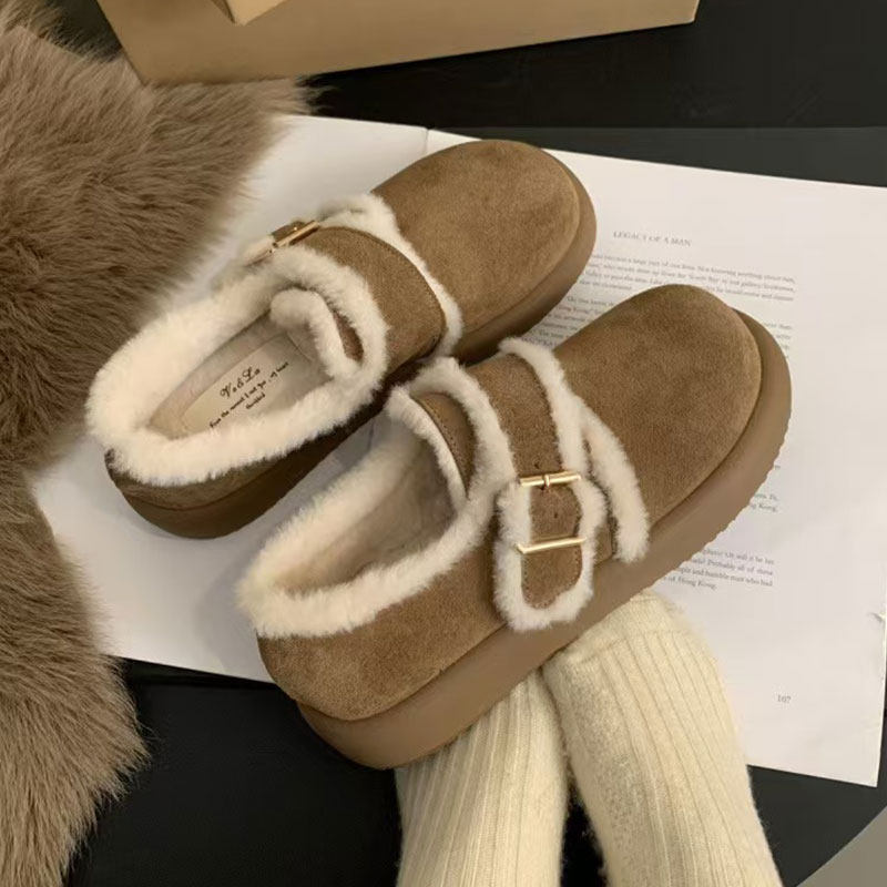 2025厚底勃肯鞋女加绒洋气复古一脚蹬棉鞋毛毛鞋女冬外穿乐福鞋子,女鞋,棉鞋,淘宝优惠券,粉丝福利购,淘宝优惠卷