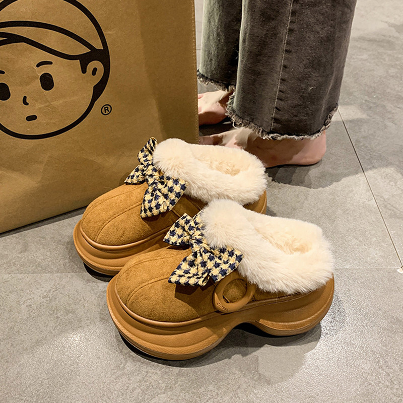 防滑厚底加绒保暖毛绒绒拖鞋女