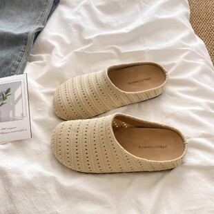 子家用两穿 女夏外穿罗马风穆勒鞋 法式 小众手工镂空透气包头半拖鞋