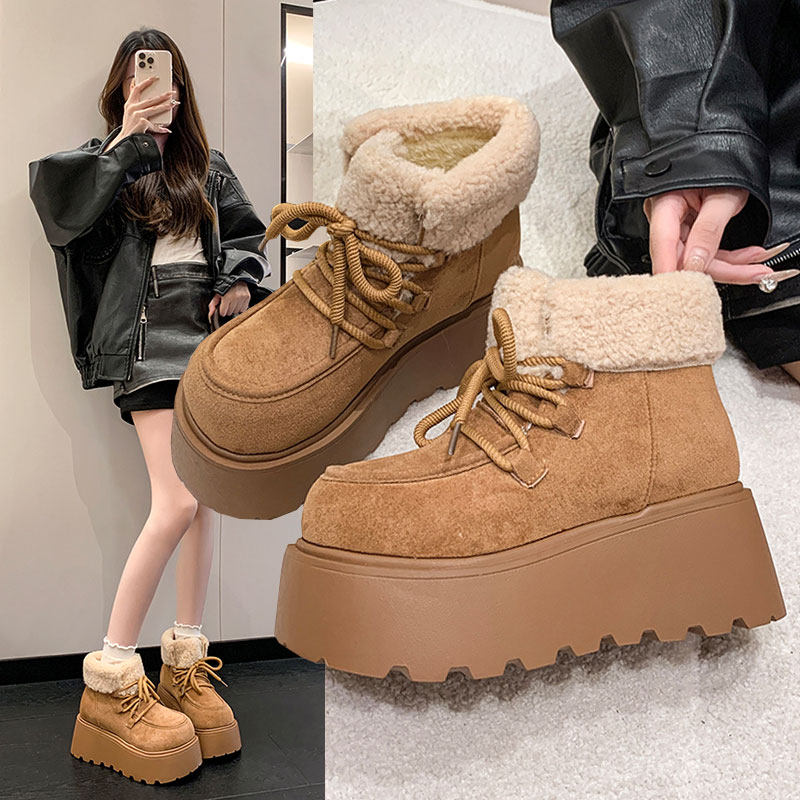复古短靴厚底雪地靴女款冬季新款2026加绒加厚增高新款保暖棉鞋女,女鞋,棉鞋,淘宝优惠券,粉丝福利购,淘宝优惠卷