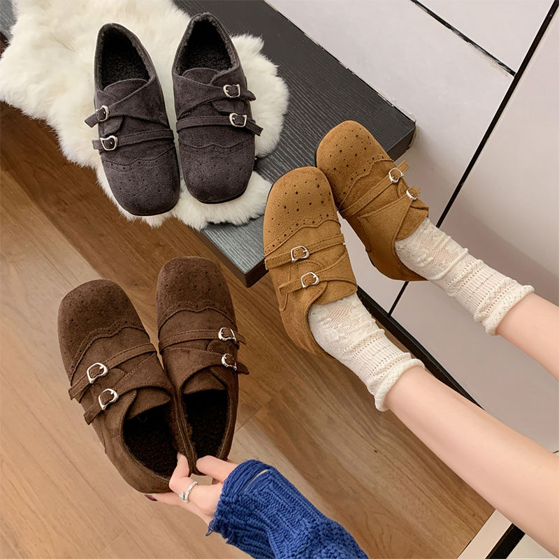 新款英伦风加绒单鞋黑色小皮鞋