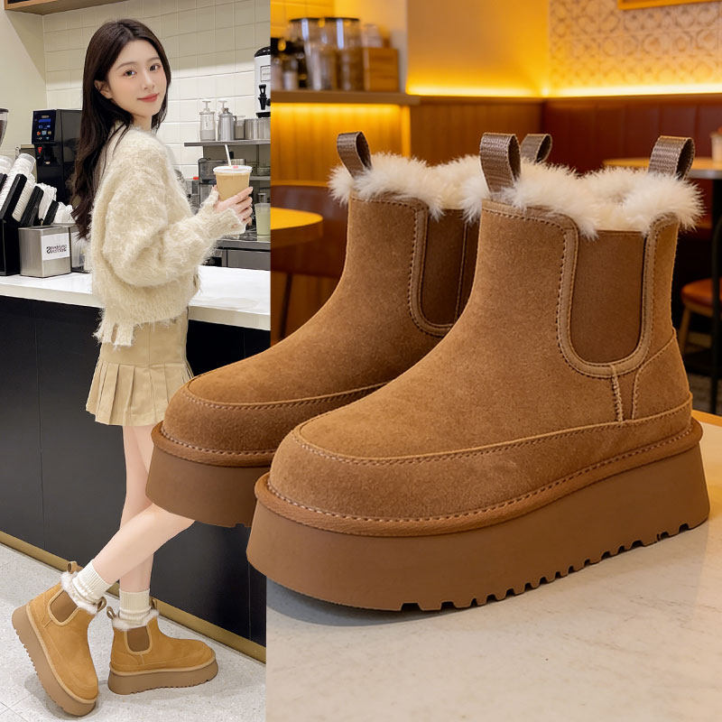 加绒加厚雪地靴女款2025新款冬季厚底短靴子女皮毛一体棉鞋女棉靴,女鞋,棉鞋,淘宝优惠券,粉丝福利购,淘宝优惠卷